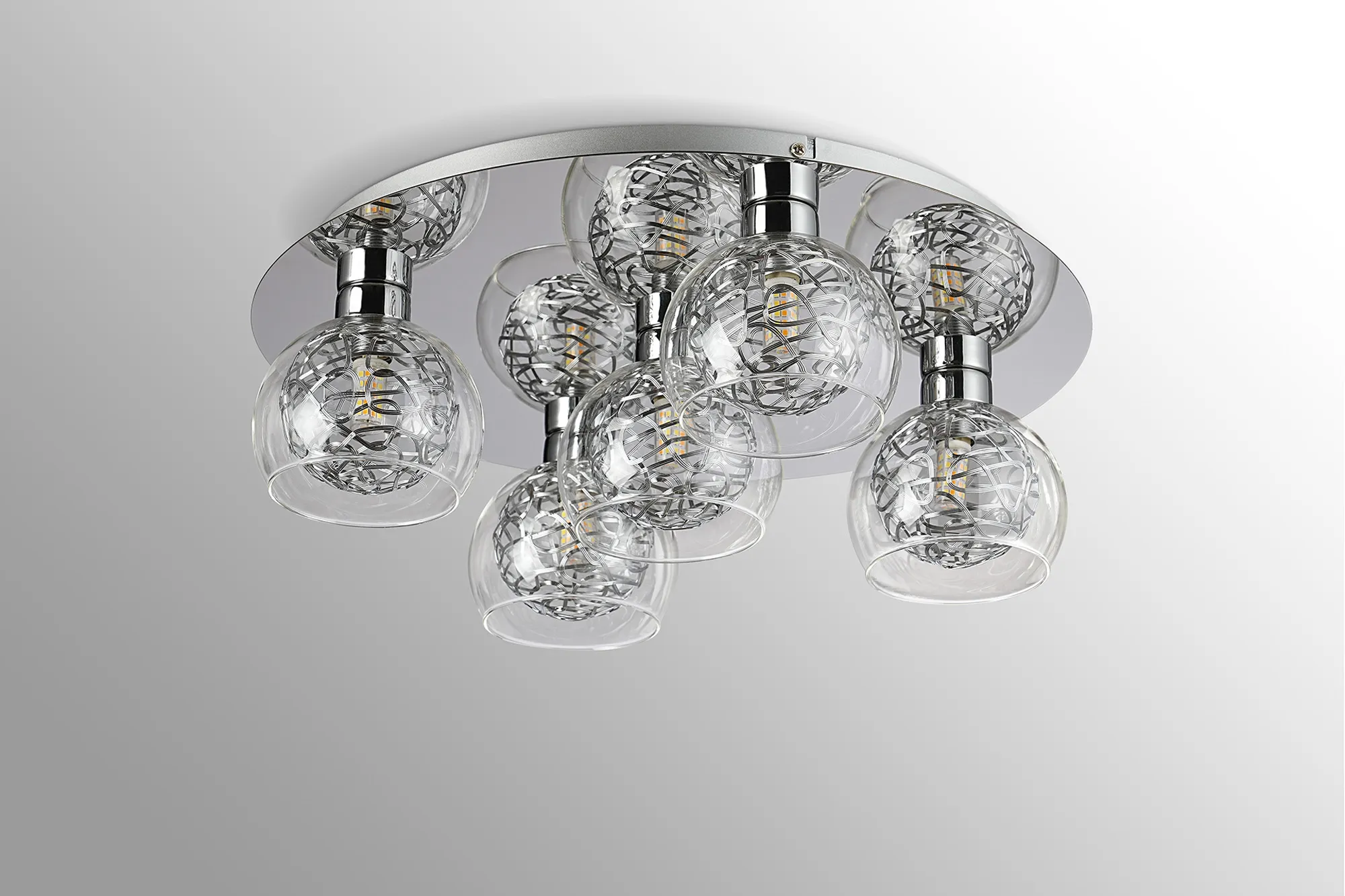 Talia Glass Flush Ceiling 5 Light Polished Chrome D0765  Deco Talia